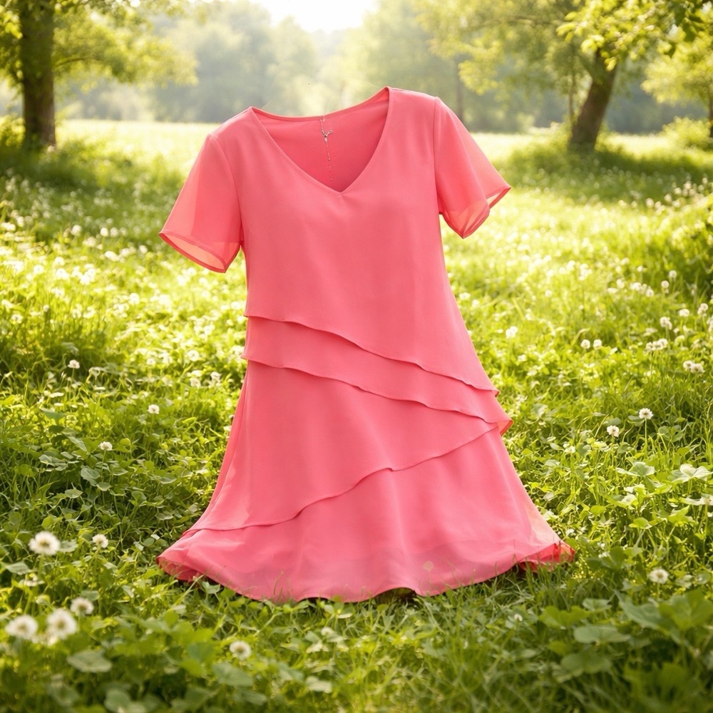 Elegant Coral Layered Dress
